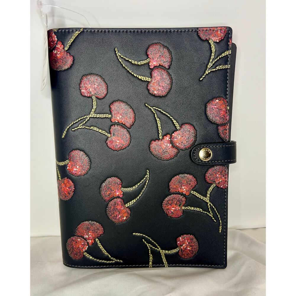 Coach Cherry Print Leather Notebook Black Sequin Planner Journal CDB79 NWT